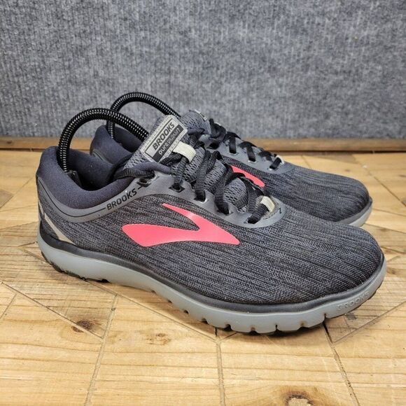 Brooks Pureflow 7 Womens Running Shoes Black Gray Red Athletic Sneakers Size 9B - Picture 1 of 12